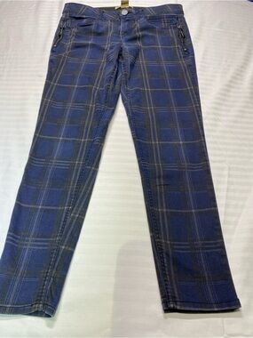 Democracy Women’s  Navy Blue Plaid Slim Straight Jeans